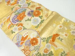 絵皿に鳥・草花模様織出し袋帯